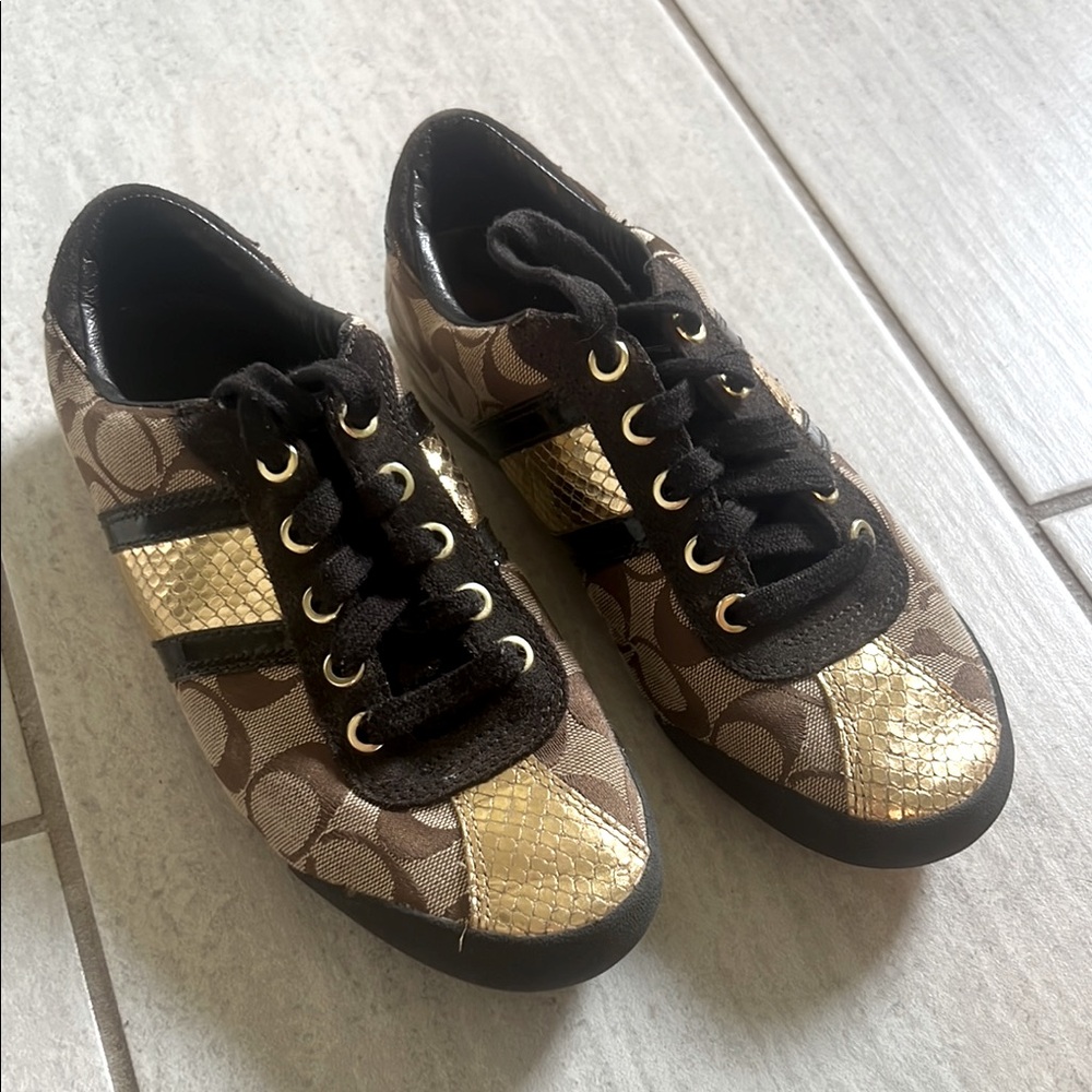 Coach- Brown and Gold Patterned Sneakers